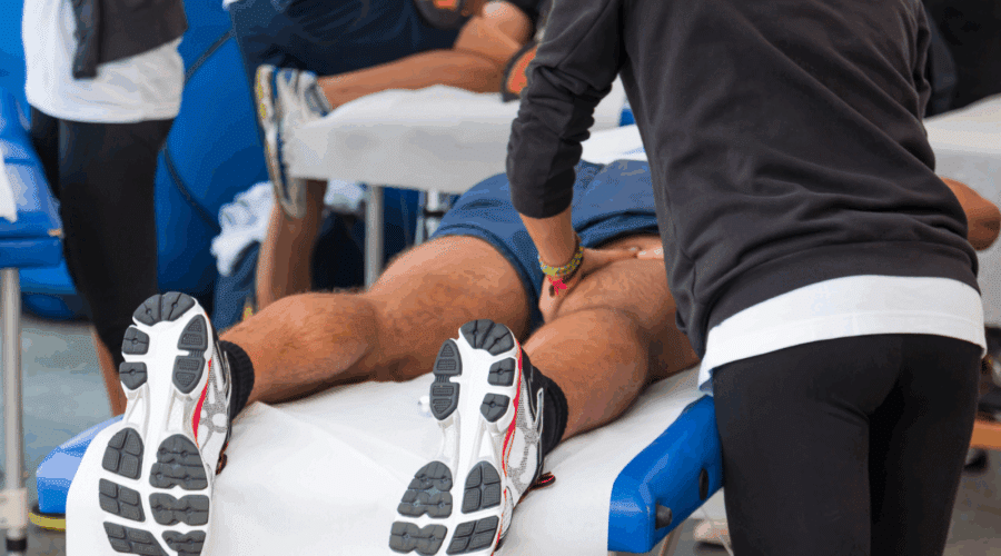 Athletes relaxation massage before sport event