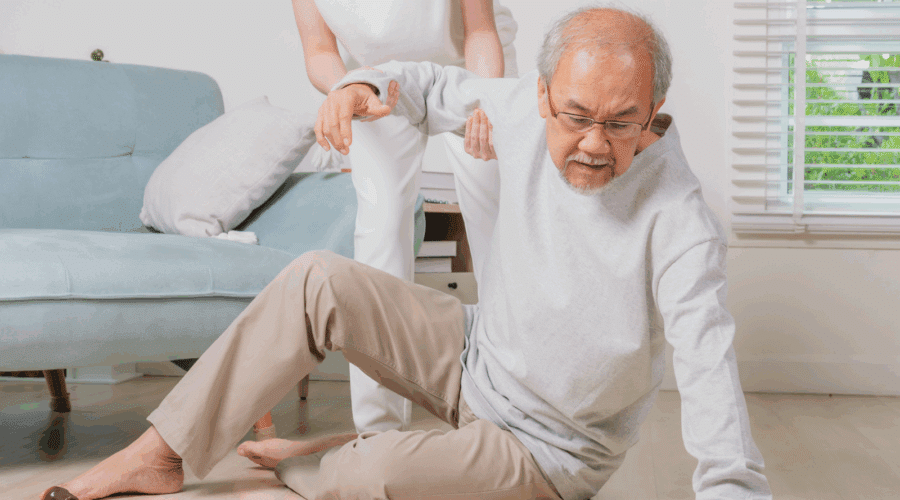 Senior man slip and fall, Elderly people with accident